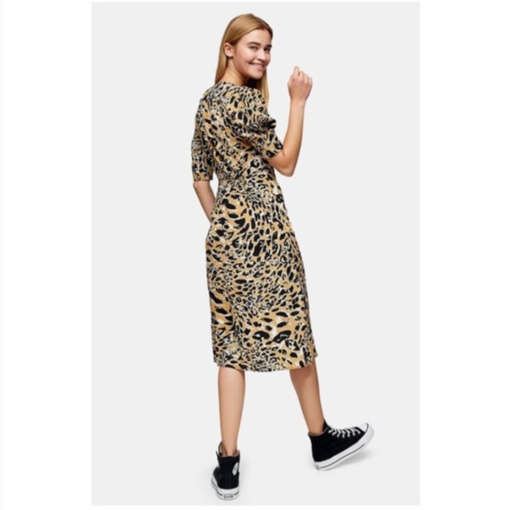 NWOT Leopard Print Mock Wrap Midi Dress - Picture 4 of 6